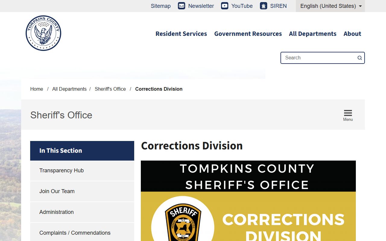 Tompkins County Jail Corrections Division inmate lookup source page